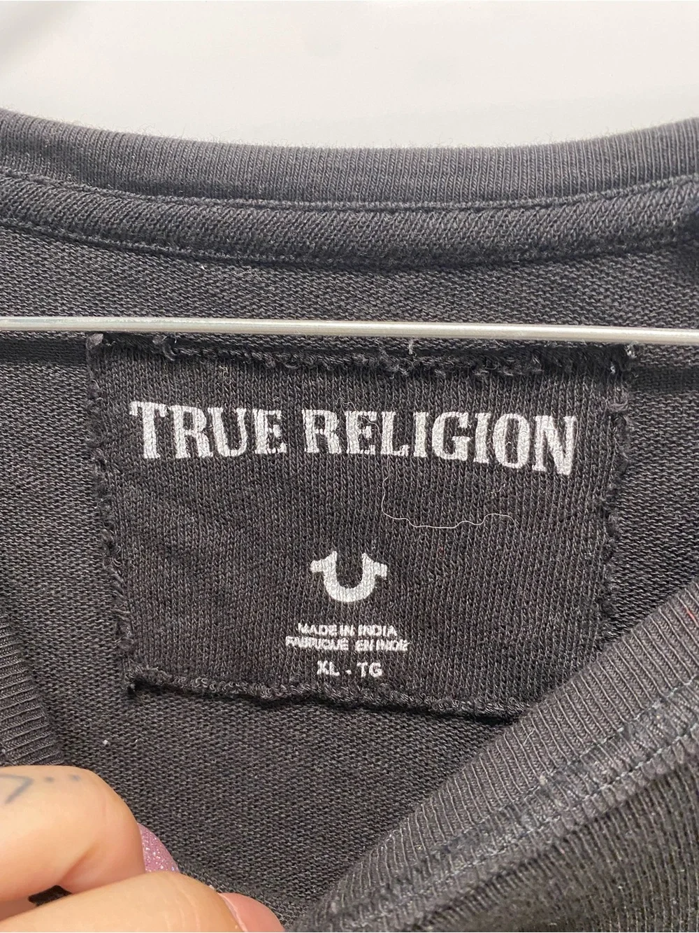 True Religion Black Long-Sleeve Tee with Gold and Red Graphic